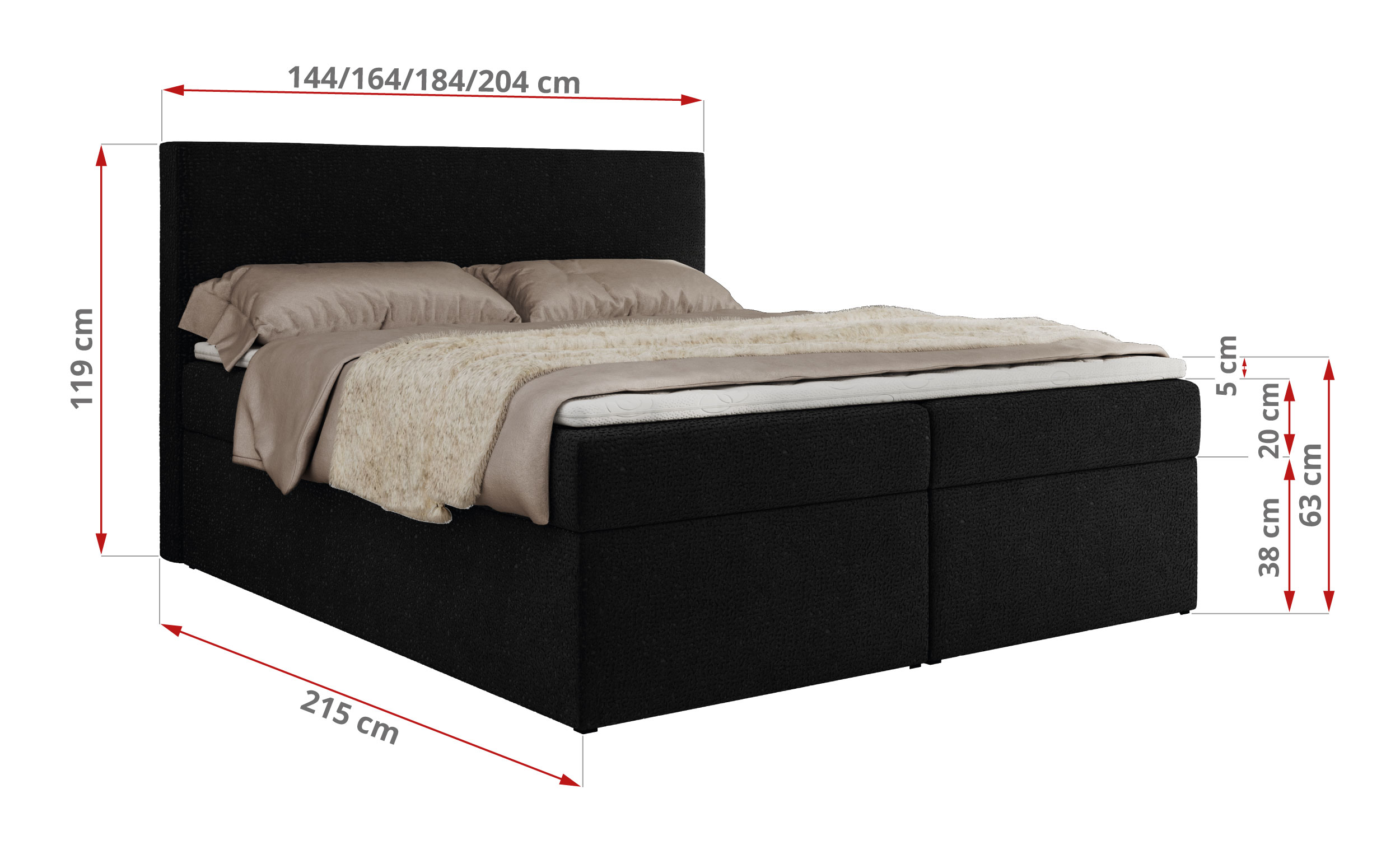 Łóżko kontynentalne JAGUAR 140x200 - Jaguar 22 - czarny - OUTLET - 47_1